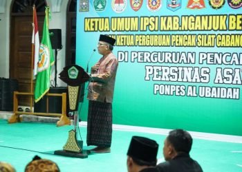 Pengasuh Ponpes Al Ubaidah Kertosono, Habib Ubaidillah mengajak dunia persilatan untuk menjaga perdamaian dan persaudaraan saat Ponpes Ubaidah Kertosono menjadi tuan rumah silaturrahim IPSI Kab. Nganjuk.   Foto: LINES.