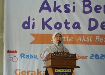 Kepala Dinas Kesehatan Kota Depok, dr. Mary Liziawati saat membuka acara Aksi Bergizi se-Kota Depok di Ponpes Roudhotul Qur'an.
