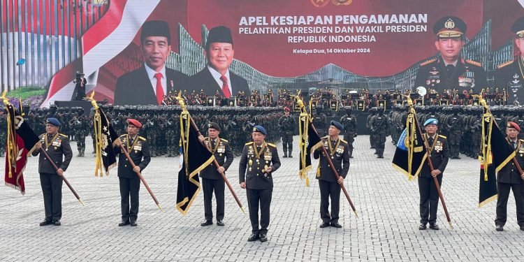 Suasana apel kesiapan Pelantikan Presiden dan Wakil Presiden 2024. (LINES)